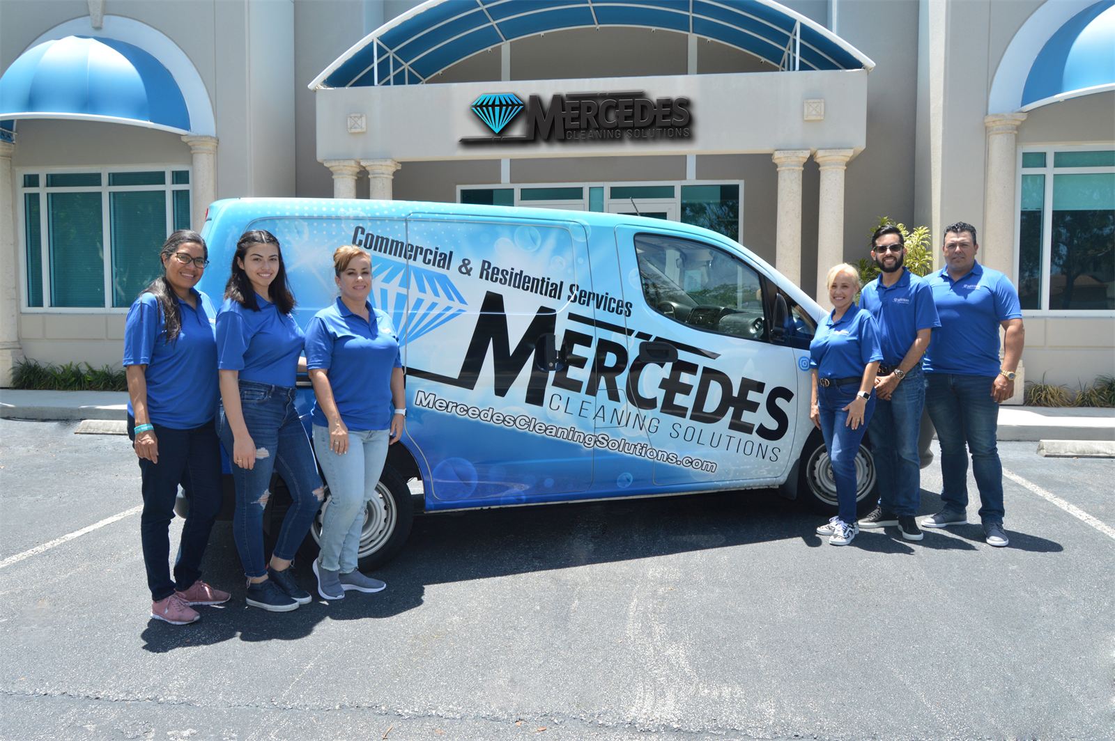The Mercedes Cleaning Solutions team in front of their van